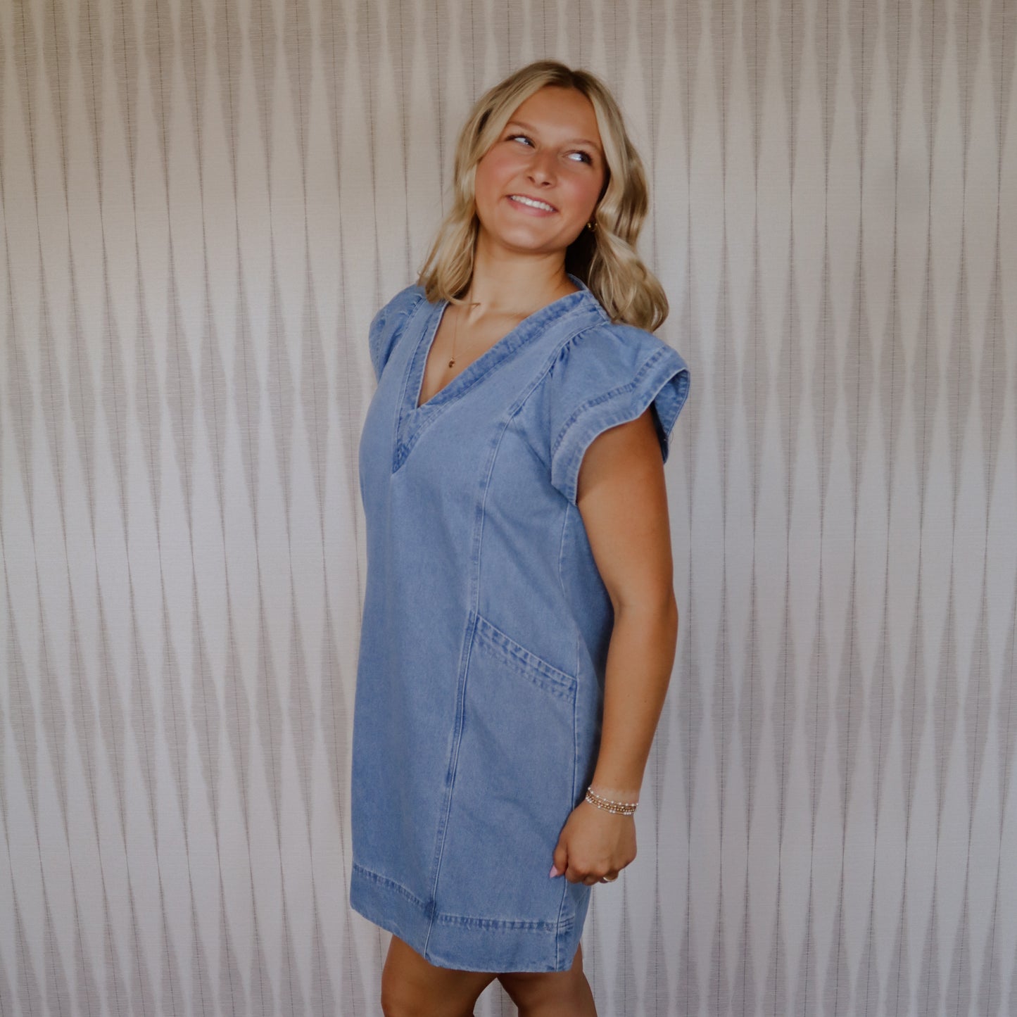Denim Ruffle Sleeve Dress