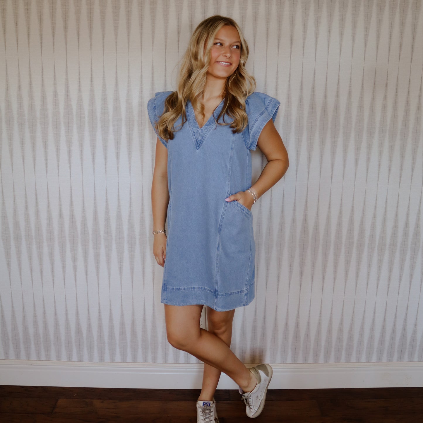 Denim Ruffle Sleeve Dress