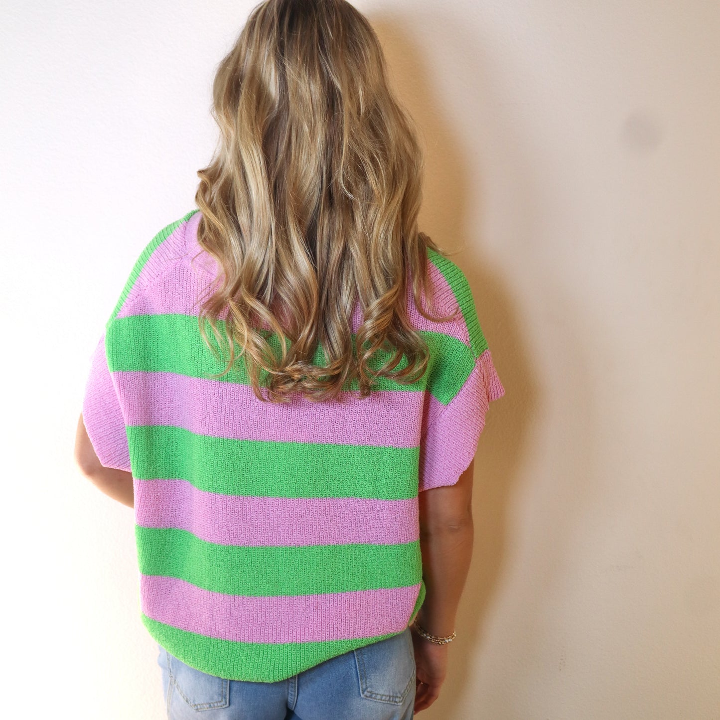 Pink & Green Stripe Top