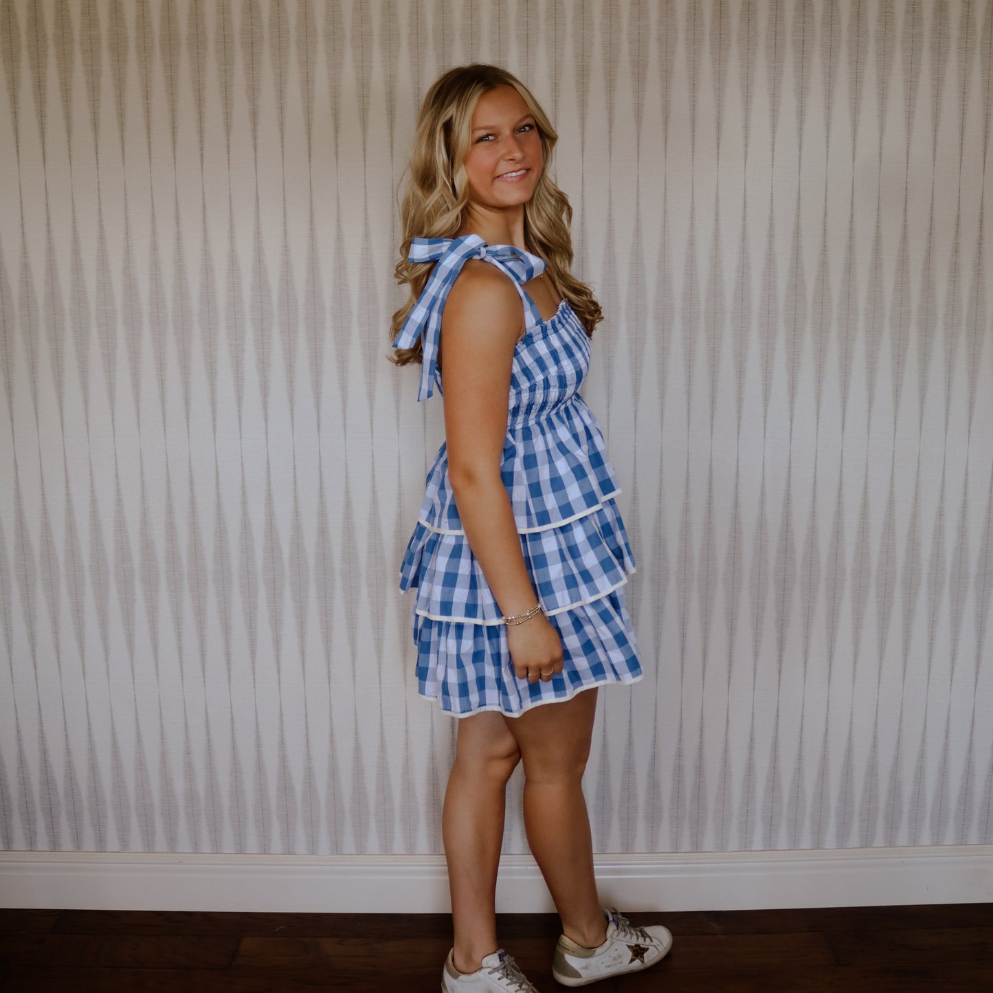 Blue and White Check Dress