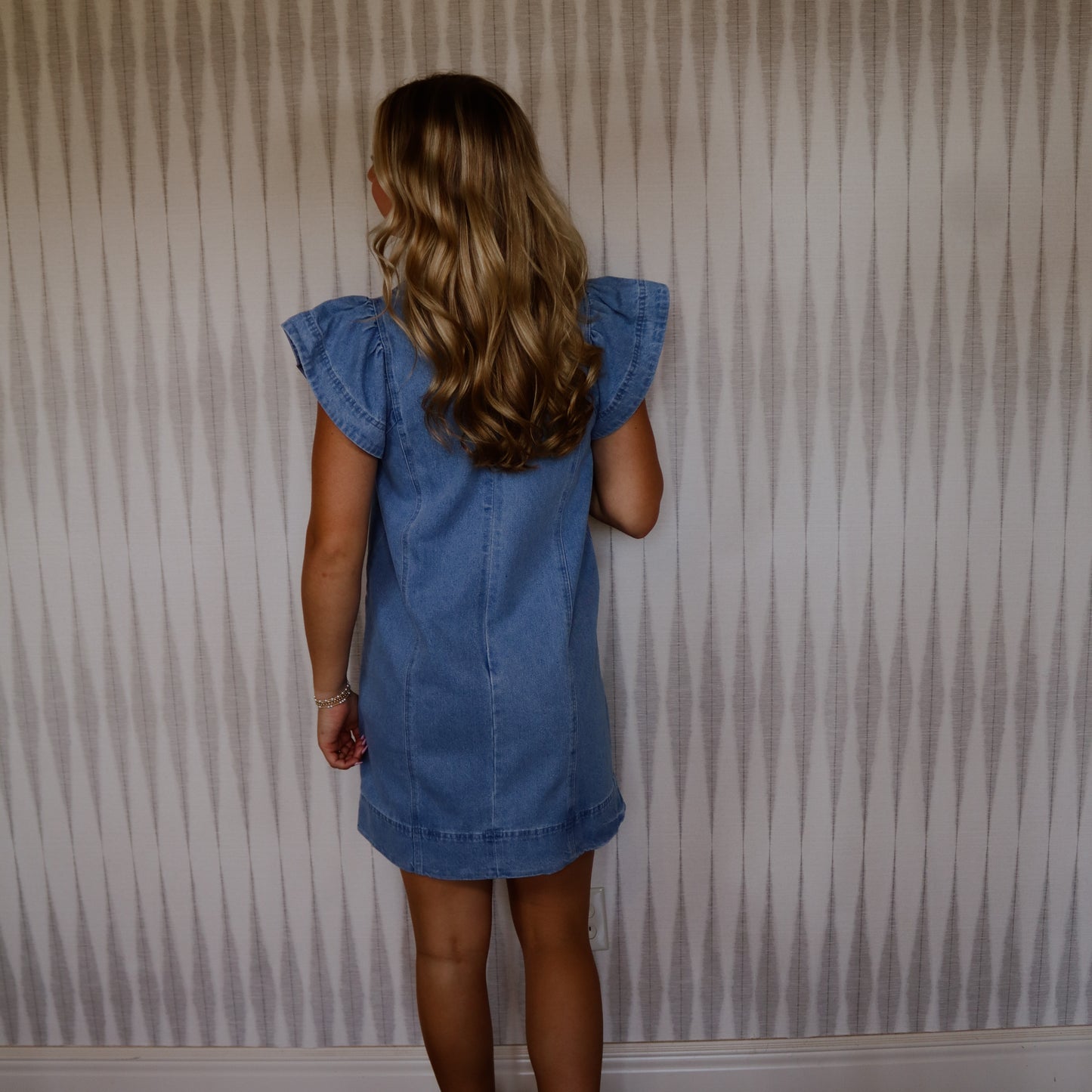 Denim Ruffle Sleeve Dress