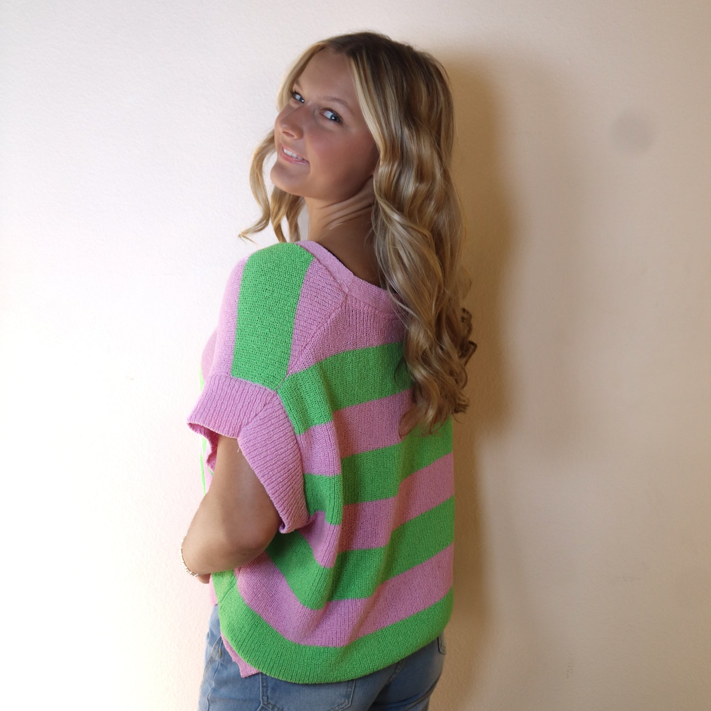 Pink & Green Stripe Top