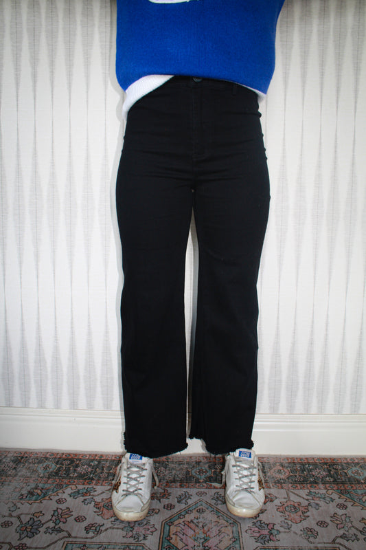 Black Frayed Hem Pant