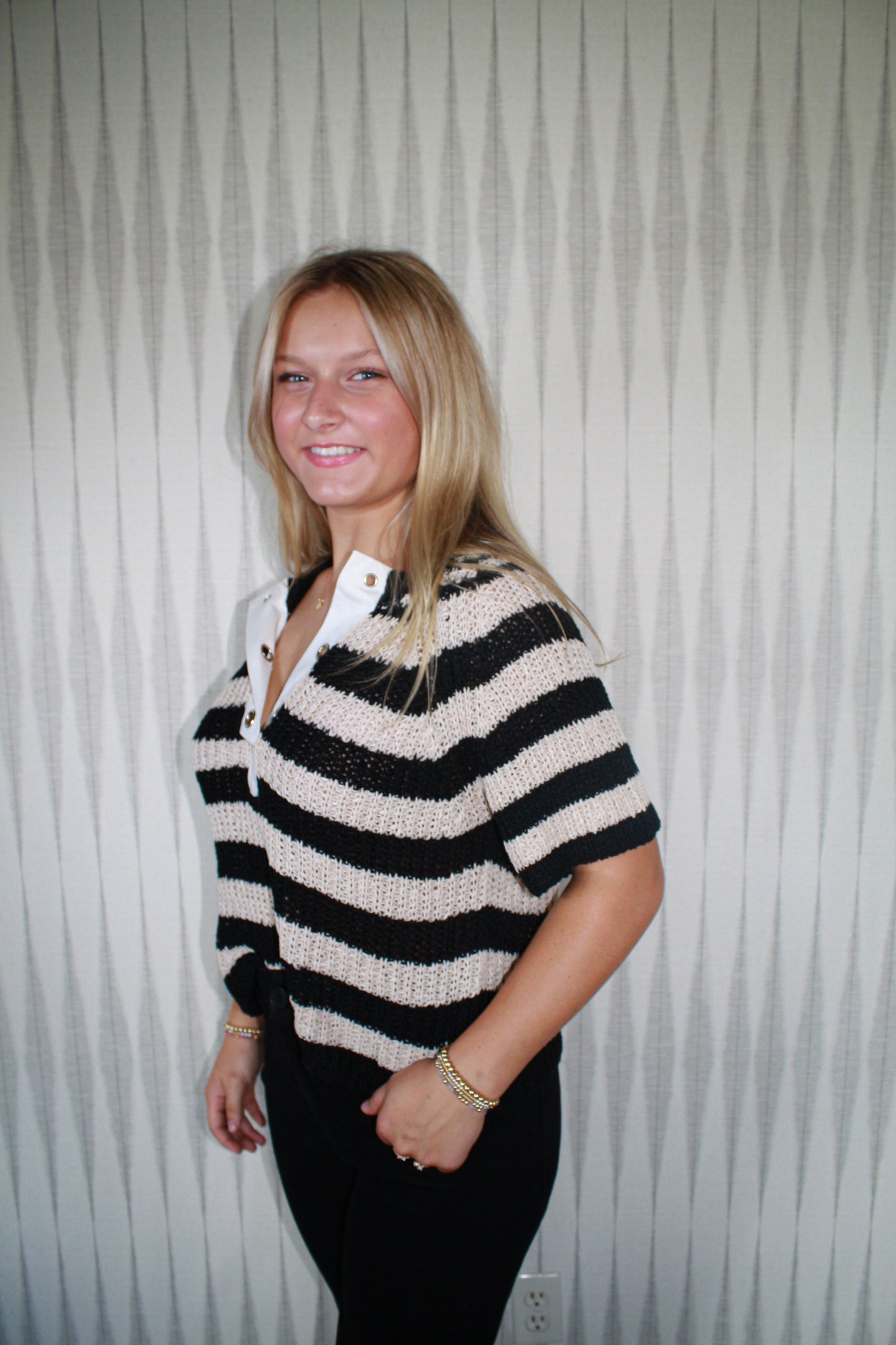 Beige and Black Sweater Top