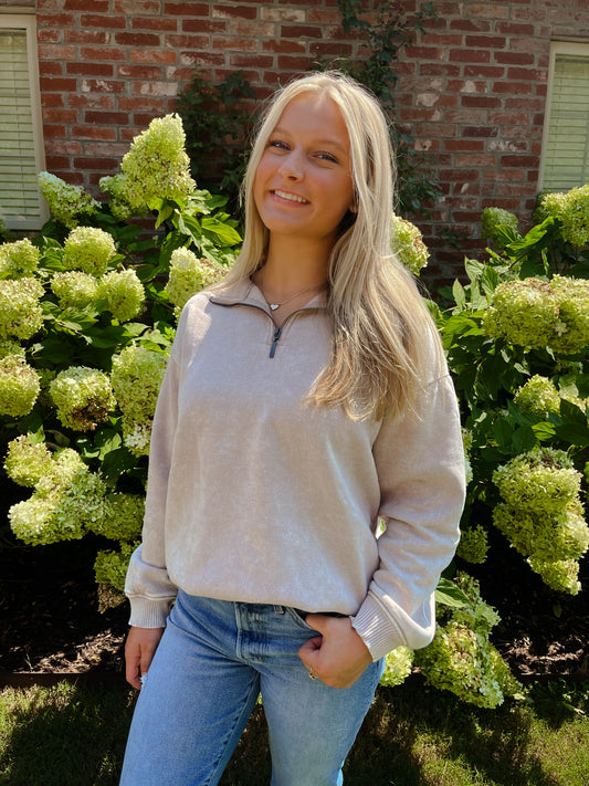 Mocha Acid Wash Quarter Zip