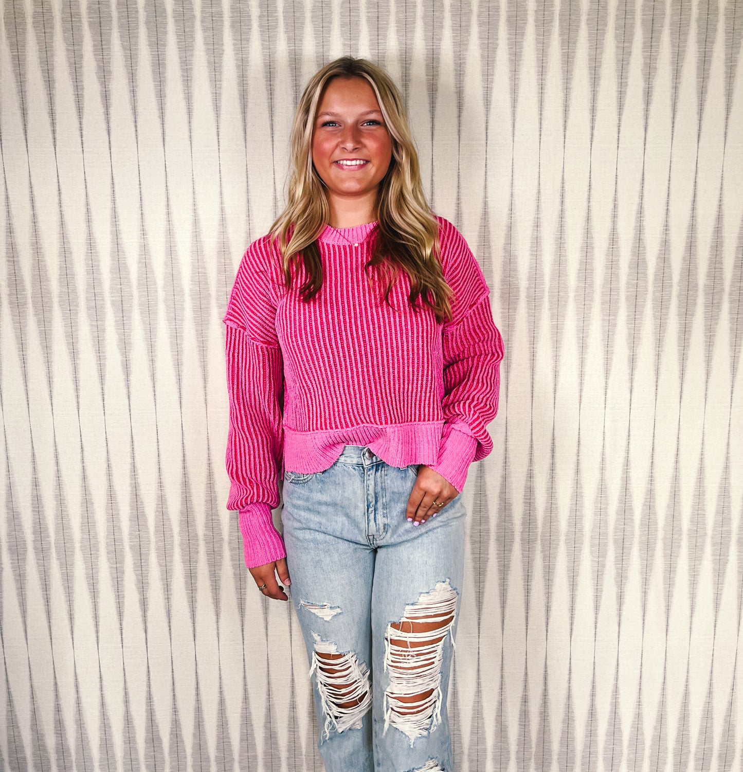 Pink Ribbed Sweater Top