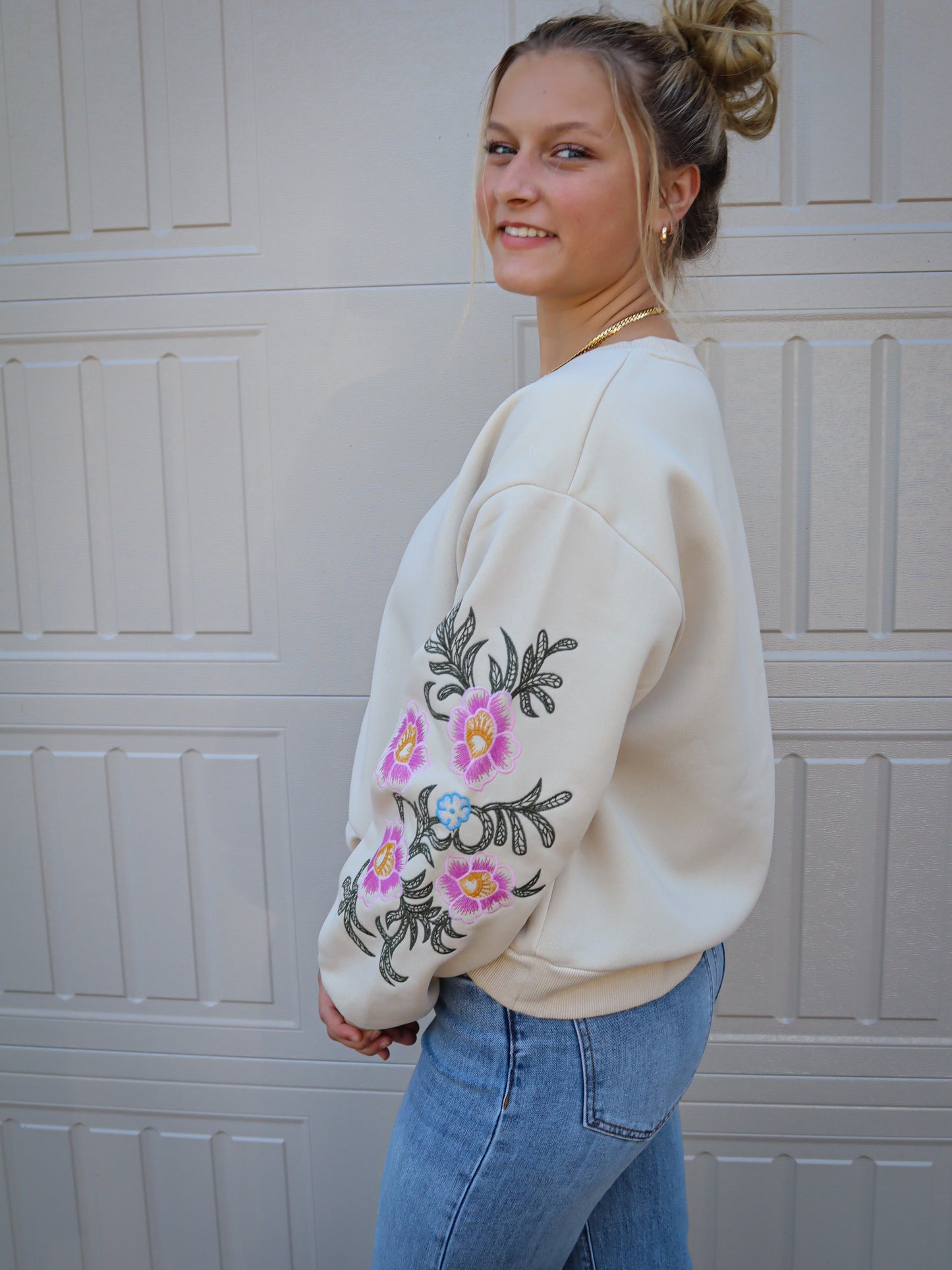 Floral Embroidered Sleeve Top