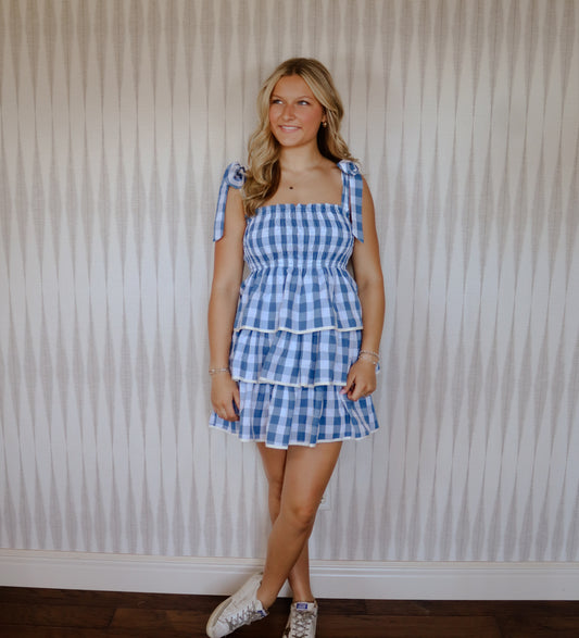 Blue and White Check Dress