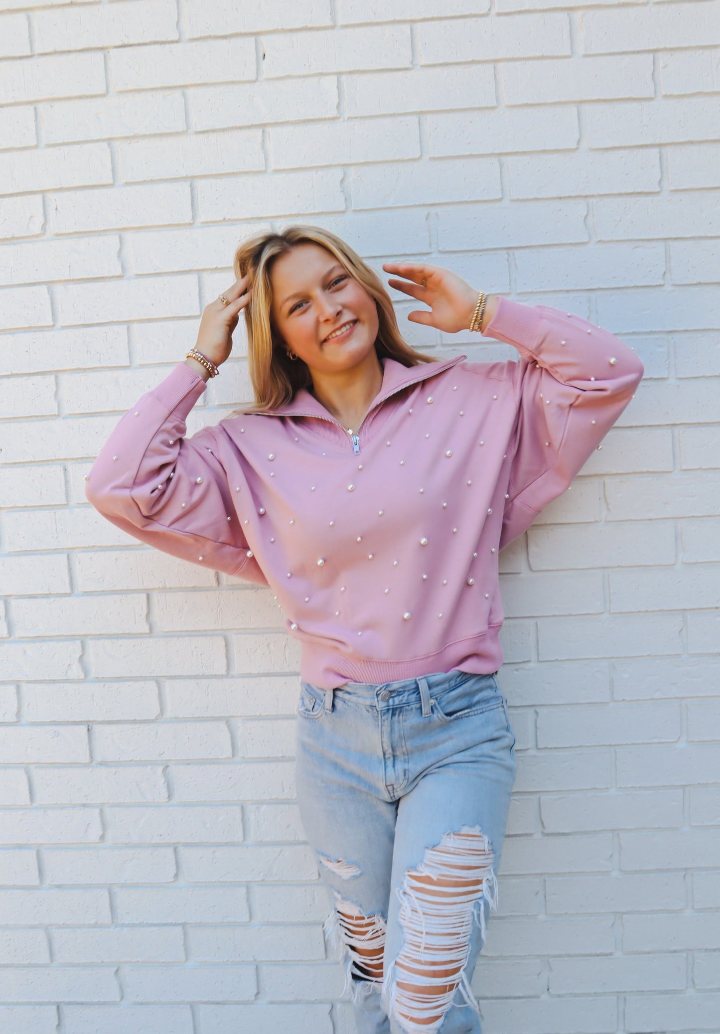 Pink Pearl Quarter Zip Top