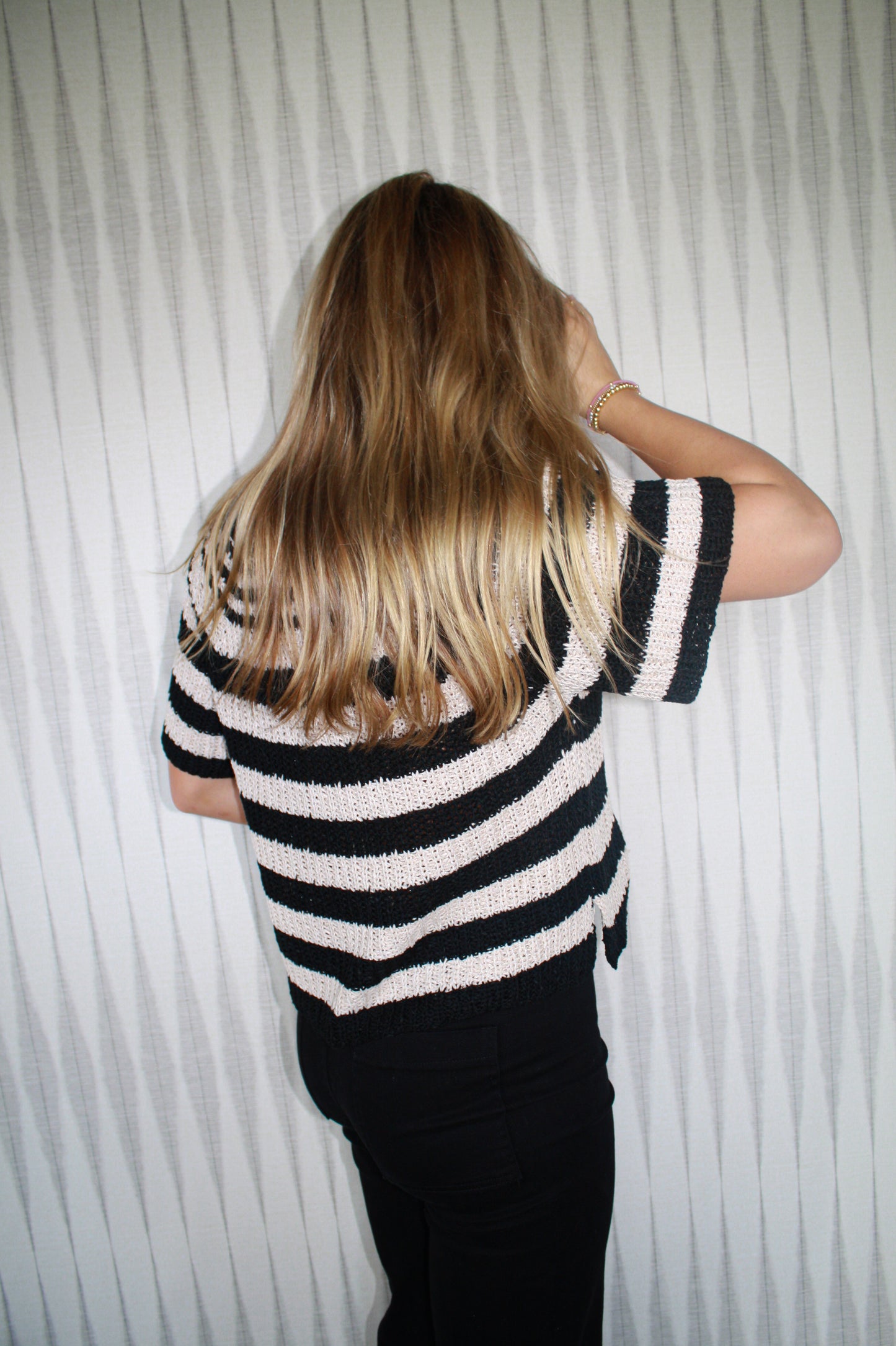 Beige and Black Sweater Top