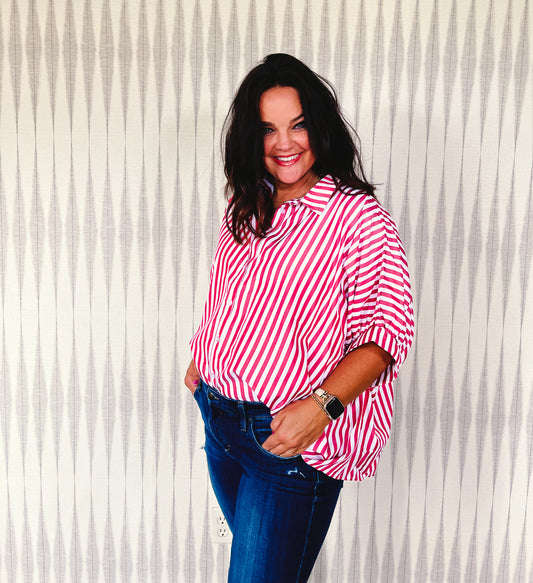 Oversized Red and White Striped Shirt