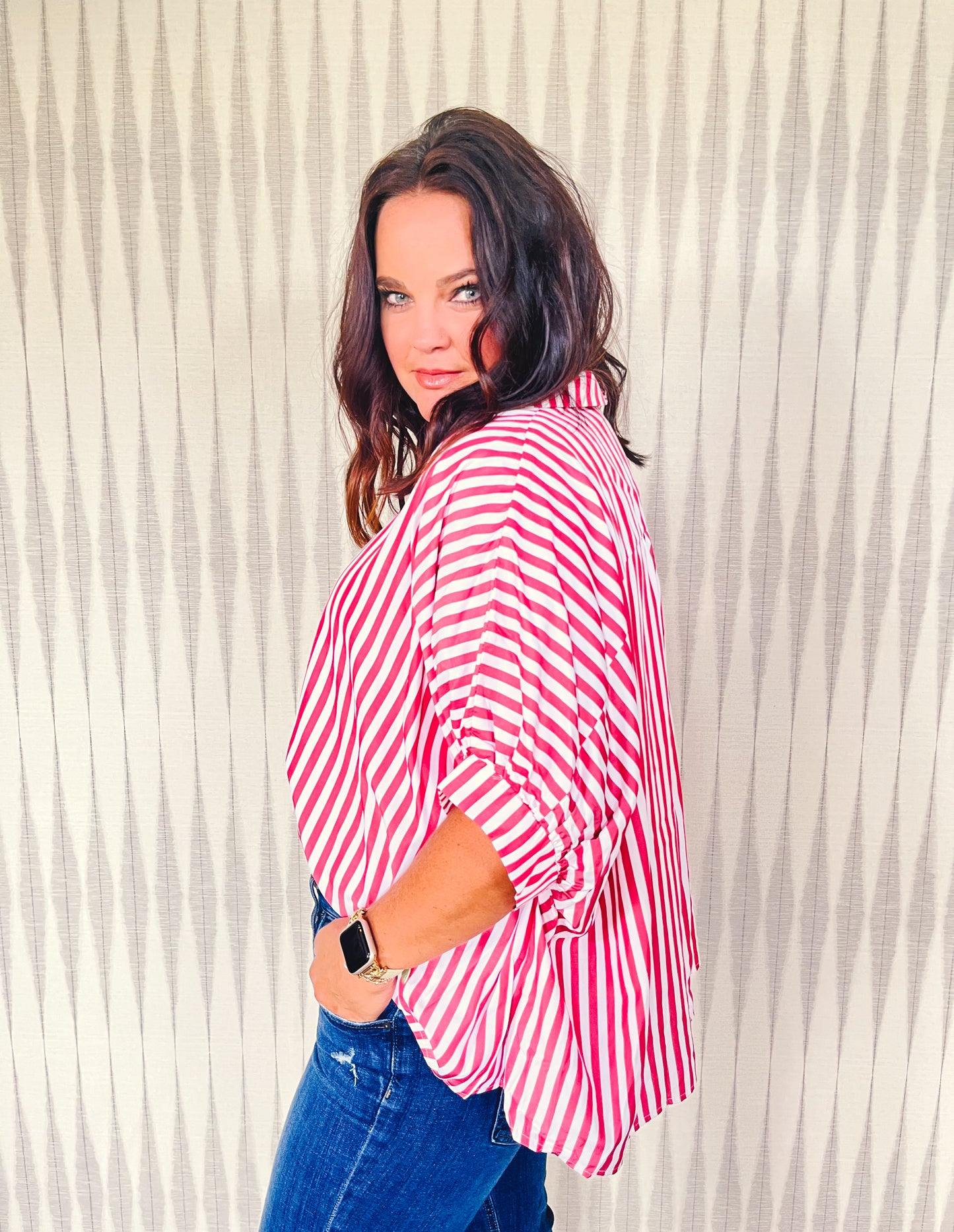 Oversized Red and White Striped Shirt