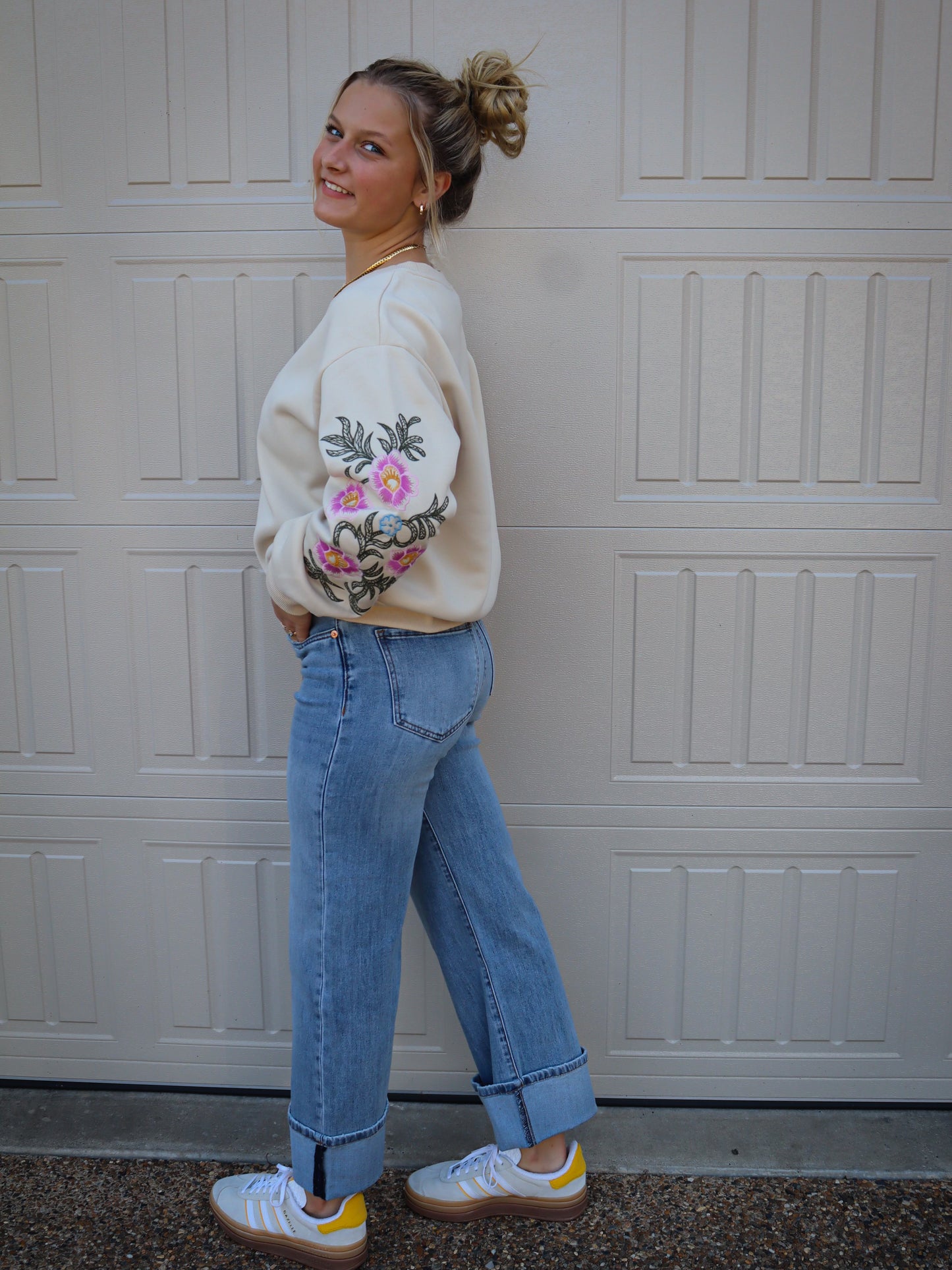 Floral Embroidered Sleeve Top