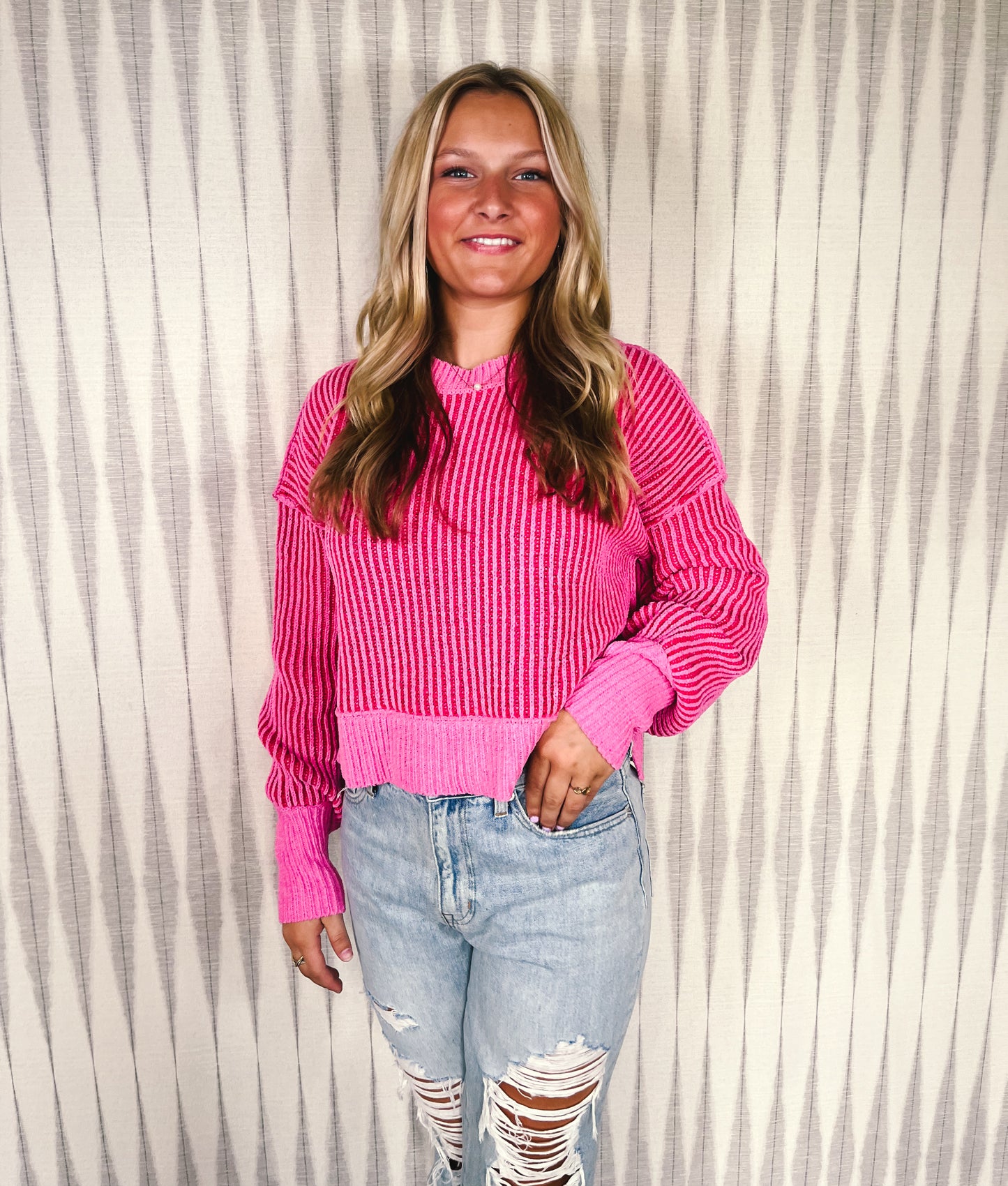 Pink Ribbed Sweater Top