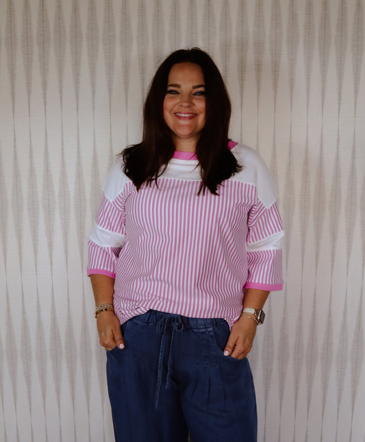 Oversized Pink & White Tee