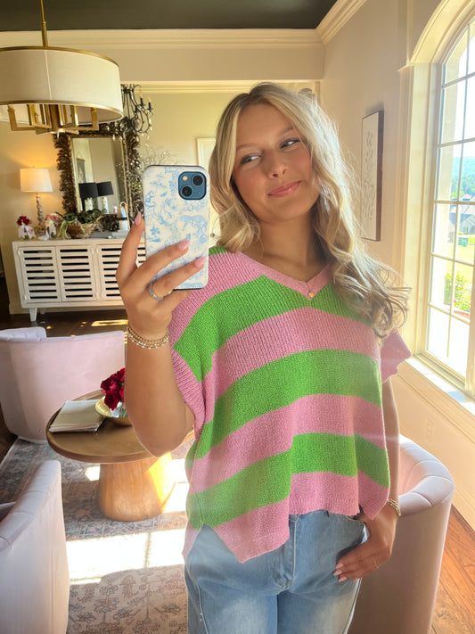 Pink & Green Stripe Top