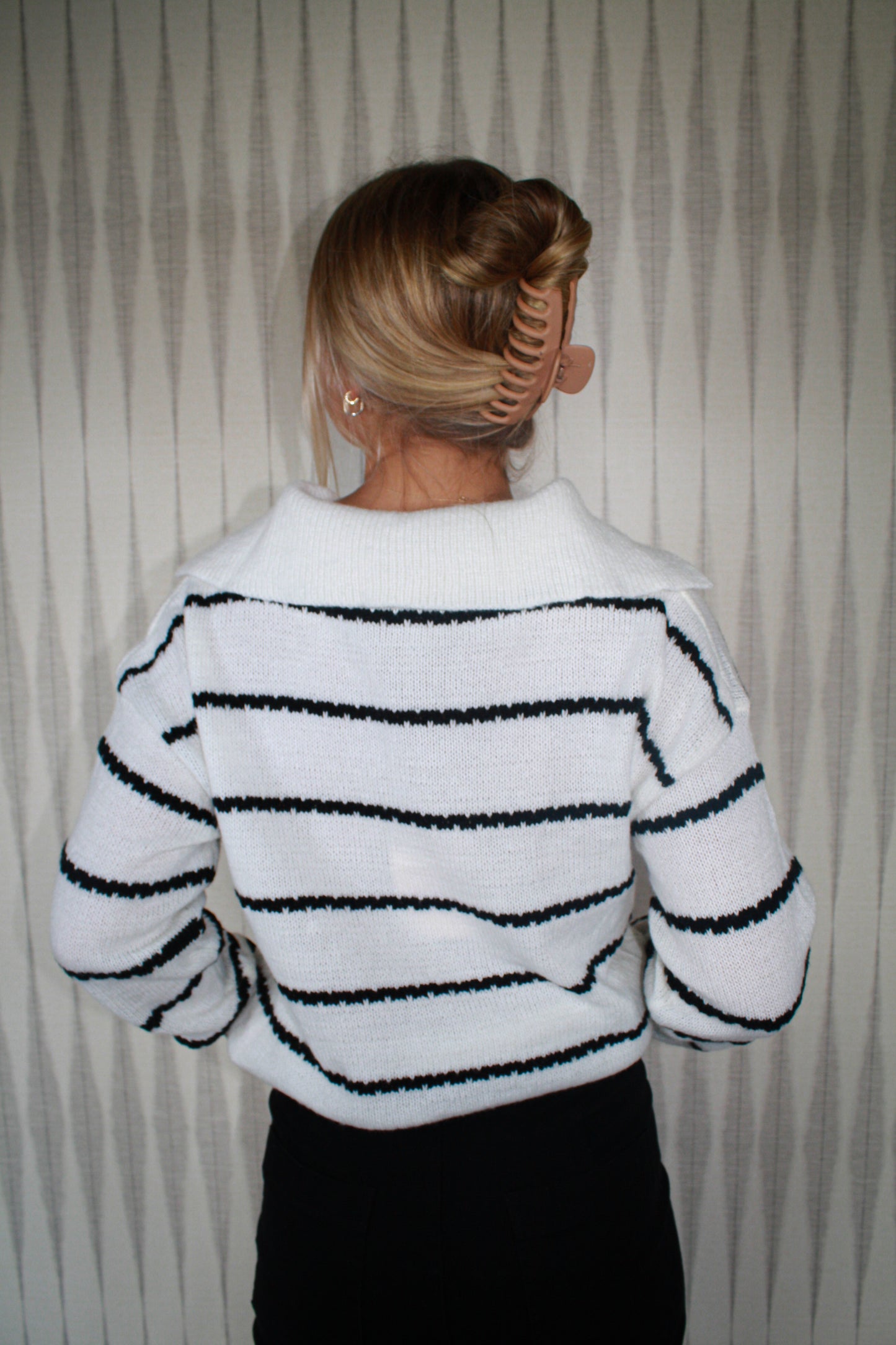 Striped shawl collar sweater top