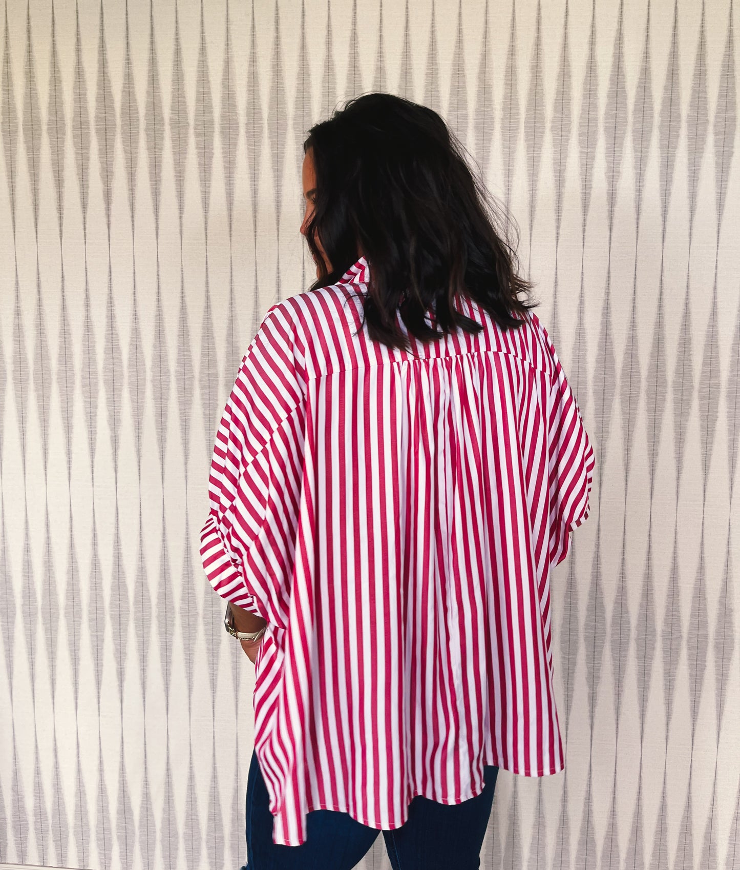 Oversized Red and White Striped Shirt